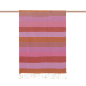 Orange Block Striped Reversible Silk Scarf - Thumbnail