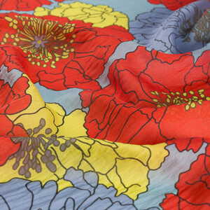 Orange Blue Hydrangea Print Tencel Scarf - Thumbnail
