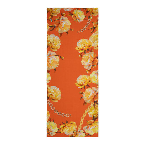 Orange Chain Peony Patterned Tencel Scarf