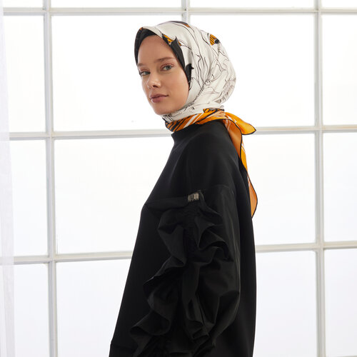 Orange Charcoal Twill Silk Scarf