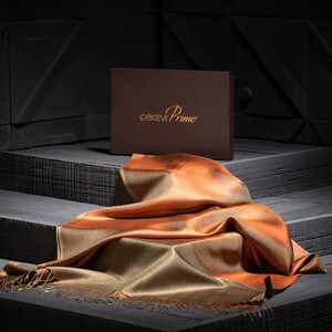 Orange Copper Reversible Silk Scarf - Thumbnail