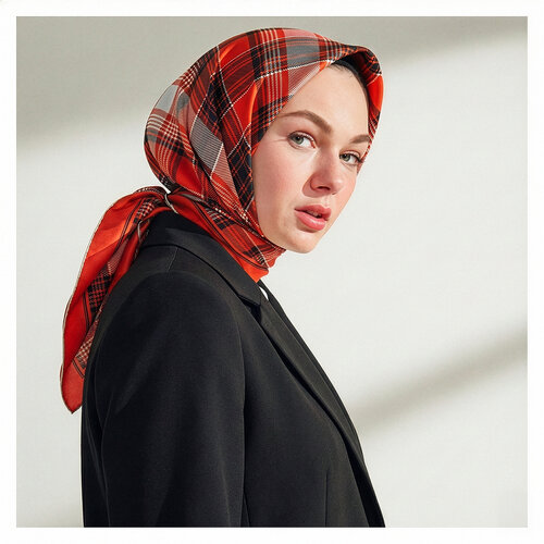 Orange London Plaid Silk Twill Scarf