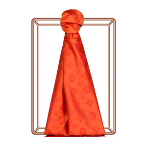 Orange Monogram Print Silk Scarf - Thumbnail