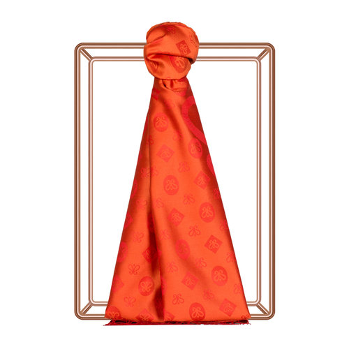 Orange Monogram Print Silk Scarf