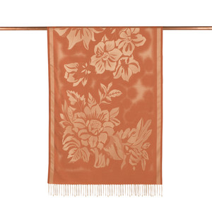 Orange Nev Garden Jacquard Silk Scarf - Thumbnail