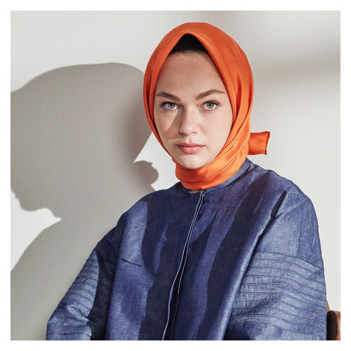 Orange Plain Silk Twill Scarf 
