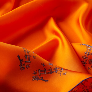 ipekevi - Orange Pretty Garden Twill Silk Scarf (1)