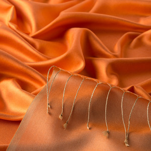 Orange Reversible Silk Scarf - Thumbnail