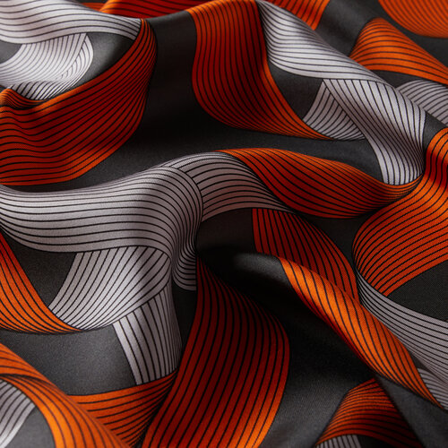 Orange Ribbon Print Silk Twill Scarf
