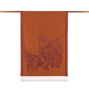 Orange Royal Garden Jacquard Silk Scarf - Thumbnail