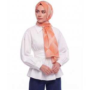 Orange Scan Print Cotton Rayon Scarf - Thumbnail