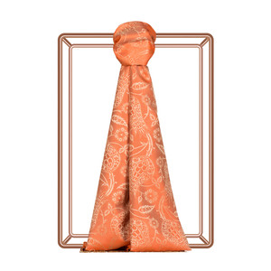 Orange Tulip Jacquard Silk Scarf - Thumbnail