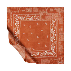 Orange White Patchwork Patterned Twill Silk Scarf - Thumbnail