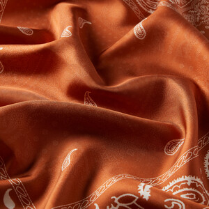 Orange White Patchwork Patterned Twill Silk Scarf - Thumbnail