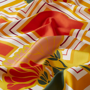 Orange White Terrace Twill Silk Scarf - Thumbnail