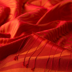 Orange Zebra Jacquard Silk Scarf - Thumbnail