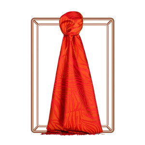 Orange Zebra Jacquard Silk Scarf - Thumbnail