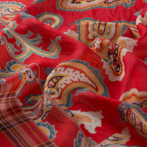 Osmanlı Kırmızısı Patchwork Desenli Tensel Eşarp