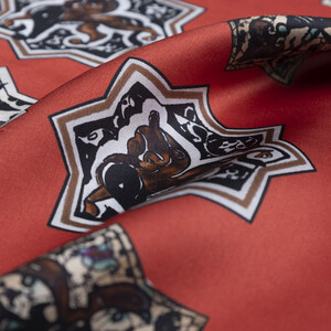 Osmanlı Kırmızısı Selçuklu Saten İpek Mendil - Thumbnail