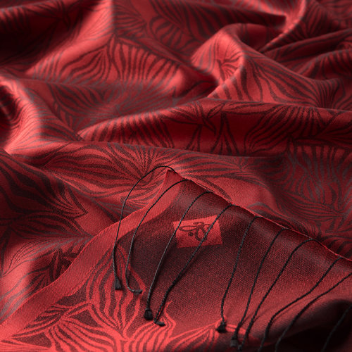 Osmanlı Kırmızısı Stilize Yaprak Desenli İpek Şal