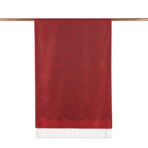 ipekevi - Osmanlı Kırmızısı Stilize Yaprak Desenli İpek Şal (1)