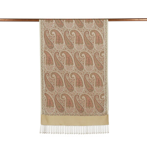 Ottoman Beige Jacquard Hand Woven Prime Silk Scarf - Thumbnail