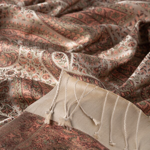 Ottoman Beige Jacquard Hand Woven Prime Silk Scarf - Thumbnail