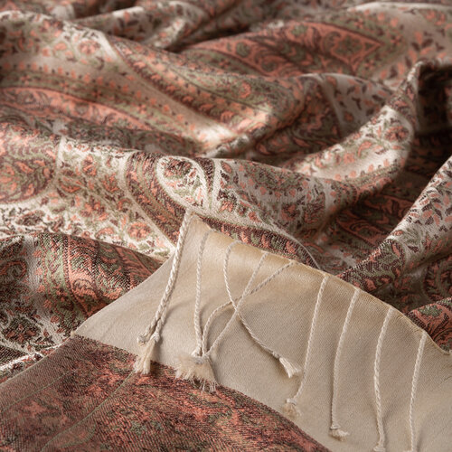 Ottoman Beige Jacquard Hand Woven Prime Silk Scarf