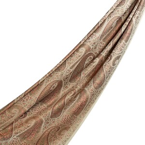 Ottoman Beige Jacquard Hand Woven Prime Silk Scarf - Thumbnail