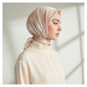 Ottoman Beige London Plaid Silk Twill Scarf - Thumbnail