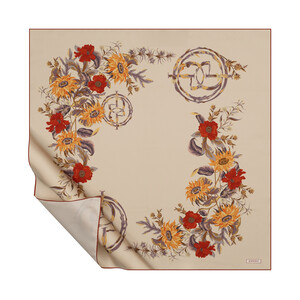 Ottoman Beige Monogram Garden Twill Silk Scarf - Thumbnail