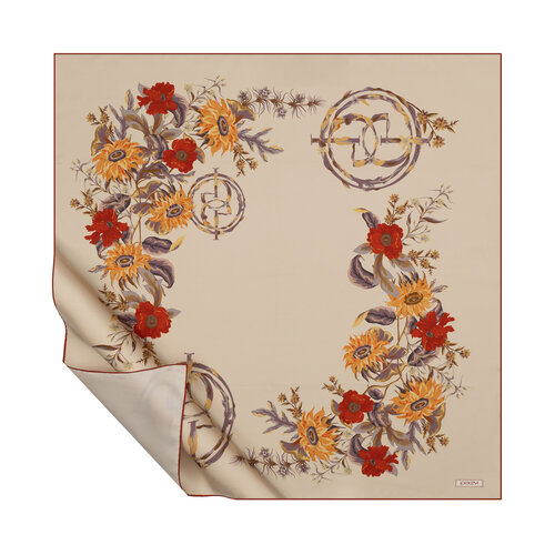 Ottoman Beige Monogram Garden Twill Silk Scarf