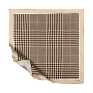 Ottoman Beige Shepherd Plaid Silk Twill Scarf - Thumbnail