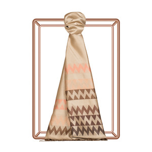 Ottoman Beige Zigzag Silk Scarf - Thumbnail