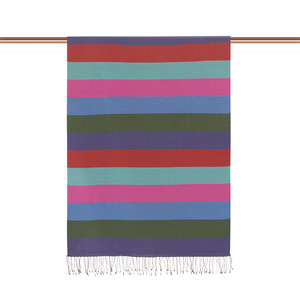 Ottoman Green Block Striped Reversible Silk Scarf - Thumbnail