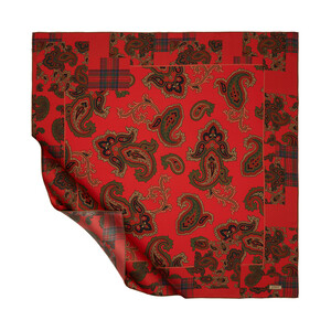Ottoman Red Patchwork Patterned Twill Silk Scarf - Thumbnail
