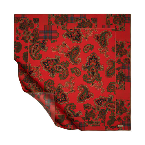 Ottoman Red Patchwork Patterned Twill Silk Scarf