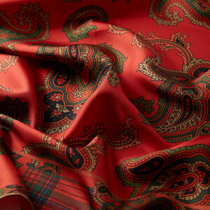 ipekevi - Ottoman Red Patchwork Patterned Twill Silk Scarf (1)