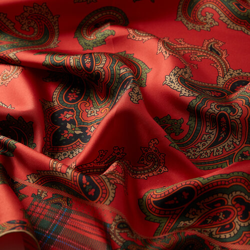 Ottoman Red Patchwork Patterned Twill Silk Scarf