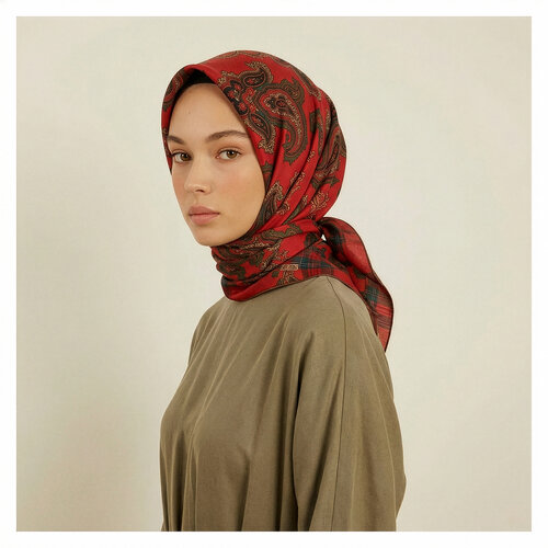 Ottoman Red Patchwork Patterned Twill Silk Scarf