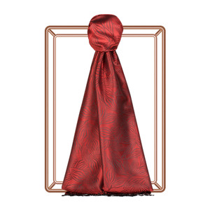 Ottoman Red Stylized Leaf Jacquard Silk Scarf - Thumbnail