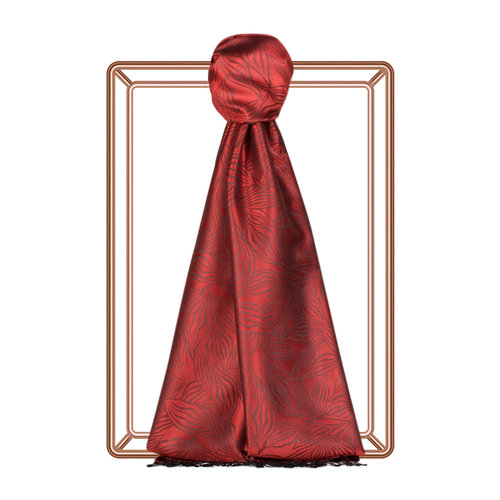Ottoman Red Stylized Leaf Jacquard Silk Scarf