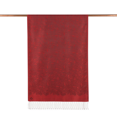 Ottoman Red Stylized Leaf Jacquard Silk Scarf