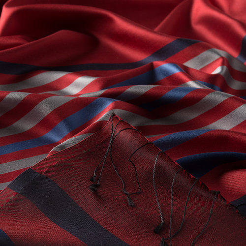 Ottoman Red Thin Meridian Striped Silk Scarf