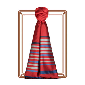 Ottoman Red Thin Meridian Striped Silk Scarf - Thumbnail