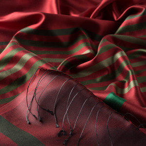 Ottoman Red Thin Meridian Striped Silk Scarf - Thumbnail