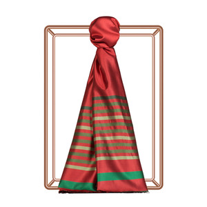 Ottoman Red Thin Meridian Striped Silk Scarf - Thumbnail
