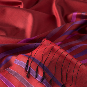 Ottoman Red Thin Striped Silk Scarf - Thumbnail