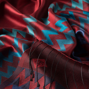 Ottoman Red Zigzag Silk Scarf - Thumbnail