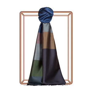 Parliament Blue Kushak Striped Silk Scarf - Thumbnail